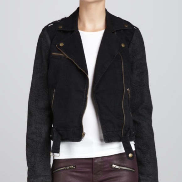 Current/Elliott Biker Jacket Denim Moto "Easy Biker" - Picture 6 of 6